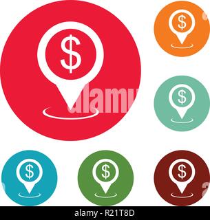 Bank map pointer icons circle set vector isolated on white background Stock Vector