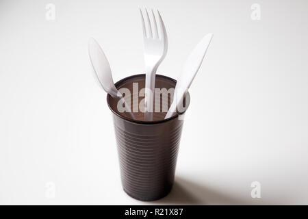 plastic disposable cutlery, forbidden in european union Stock Photo