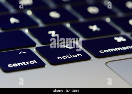New york, USA - november 15, 2018:Option key on macbook pro keyboard close up view Stock Photo