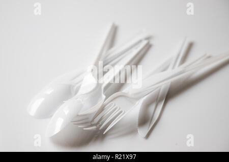 plastic disposable cutlery, forbidden in european union Stock Photo