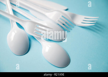 plastic disposable cutlery, forbidden in european union Stock Photo
