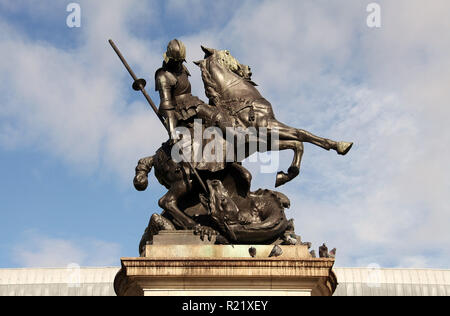 Equestrian statue of George and the Dragon which is part of Newcastle upon Tyne War Memorial in Eldon Square Stock Photo