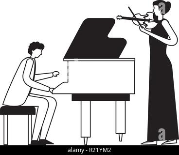 musician man and woman with piano and violin vector illustration Stock Vector