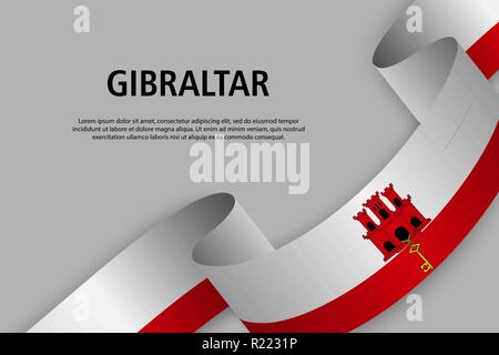 Waving ribbon with Flag of Gibraltar, Template for Independence day banner. vector illustration Stock Vector