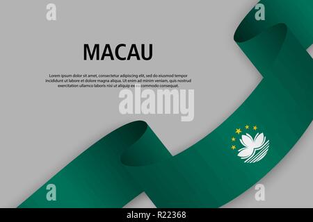 Waving ribbon with Flag of Macau, Template for Independence day banner. vector illustration Stock Vector