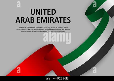 Waving ribbon with Flag of United Arab Emirates, Template for Independence day banner. vector illustration Stock Vector