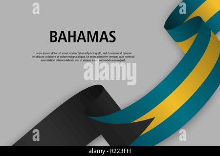 Waving ribbon with Flag of Bahamas, Template for Independence day banner. vector illustration Stock Vector