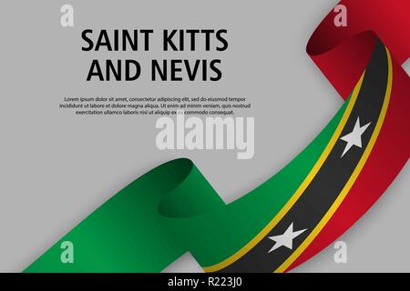 Waving ribbon with Flag of Saint Kitts and Nevis, Template for Independence day banner. vector illustration Stock Vector