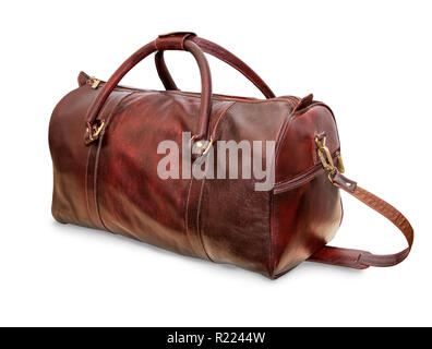 Leather Travel Bag for Travel isolated over white Stock Photo