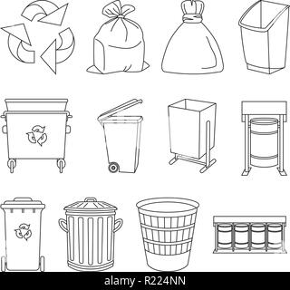 Line art black and white trash element collection Stock Vector