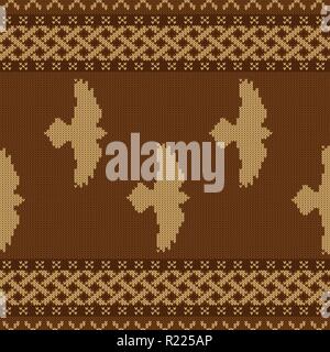 Knitted seamless celtic national ornament with flying ravens Stock Vector