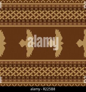 Knitted seamless celtic national ornament. Raven with outstretched wings Stock Vector