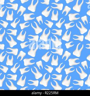 A lot of bright realistic human teeths on blue, dentist seamless pattern Stock Vector