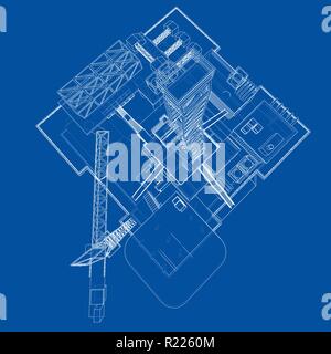 Offshore oil rig drilling platform concept. Vector Stock Vector