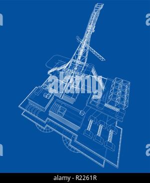 Offshore oil rig drilling platform concept. Vector Stock Vector