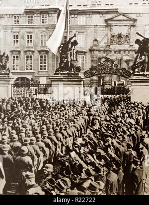 On 16 March 1939, the German Wehrmacht moved into of Czechoslovakia and, from Prague Castle, Hitler proclaimed Bohemia and Moravia the Protectorate of Bohemia and Moravia Stock Photo