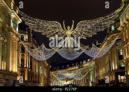 London, UK. 15th November 2018. Angel Christmas lights switched on in Regent Street, London Credit: Paul Brown/Alamy Live News Stock Photo
