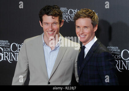 Madrid, Spain. 15th Nov, 2018. Eddie Redmayne and Callum Turner attends Fantastic Beasts: The Crimes Of Grindelwald' Premiere at Kinepolis Cinema on November 15, 2018 in Madrid, Spain. November15, 2018. Credit: Jimmy Olsen/Media Punch ***No Spain***/Alamy Live News Stock Photo