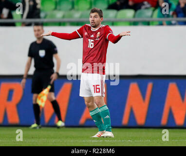 Budapest, Hungary. 15th November, 2018. Mate Patkai of Hungary reacts during the UEFA Nations League group stage match between Hungary and Estonia at Groupama Arena on November 15, 2018 in Budapest, Hungary. Credit: Laszlo Szirtesi/Alamy Live News