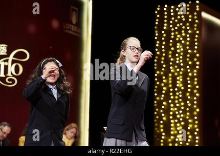 Madrid, Spain. 22nd Dec, 2016. School kids seen doing a presentation during the lottery draw. Spanish Christmas lottery draw known as 'El Gordo' or 'The Fat One' at Teatro Real in Madrid, Spain. Credit: Legan P. Mace/SOPA Images/ZUMA Wire/Alamy Live News Stock Photo