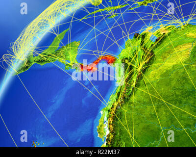 Panama on model of planet Earth at night with network representing ...
