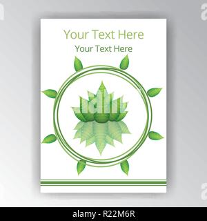 Green white beautiful cover circle label, flayer and page template for web and print with aloe Vera exotic leafs and   full shrub . Creative concept v Stock Vector