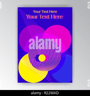 Modern vertical overprint cmyk page template for web and print. Blue, yellow and magenta rounds and lines fluent design. Stock Vector