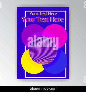 Modern vertical overprint cmyk page template for web and print. Blue, yellow and magenta rounds and lines fluent design. Stock Vector