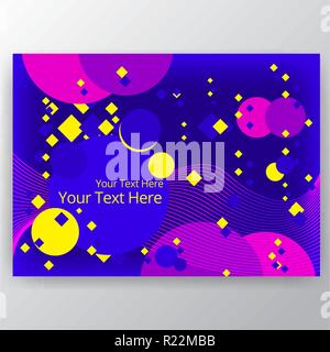 Modern horizontal overprint  cmyk page template for web and print. Blue, yellow and magenta rounds and lines fluent design. Stock Vector