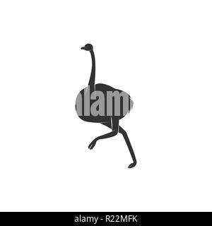 Emu bird running silhouette isolated on white background. Australian ostrich shadow for logo design. Stock Vector