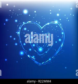 Abstract lightning  neon hearts on blue background Stock Vector