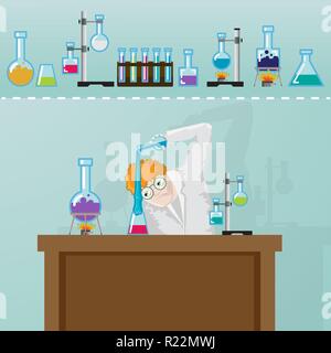 Professor doing  chemistry experement in laborotory Stock Vector