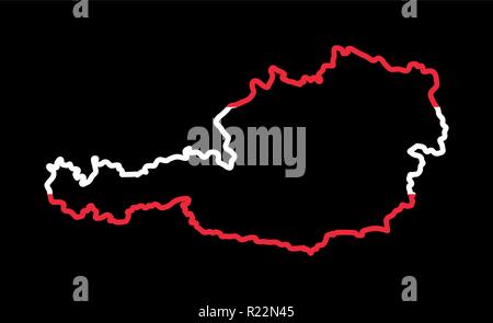 Outline Austria map flag contour design isolated on black background Stock Vector