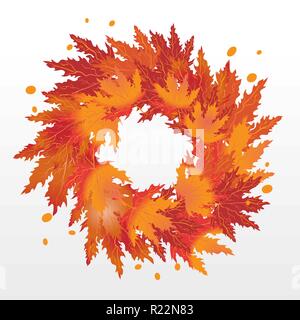 Autumn leaves round  label ,with falling leafs circle frame for print and web sale banner and poster blank vector illustration . Stock Vector
