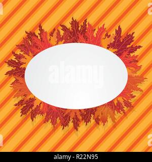 Autumn  leaves round  label ,with falling leafs circle frame for print and web sale banner and poster blank vector illustration with geometric pattern Stock Vector