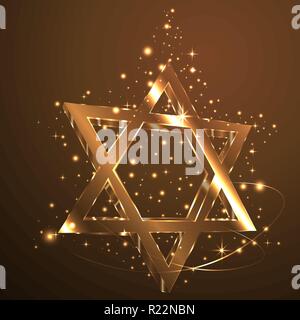 Brown Star of David , glass jewish symbol abstract ,light . Stock Vector