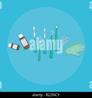 Medical equipment flat web and print illustration of scalpel , creative concept for pharmacy care vector cartoon set for health care light blue . Stock Vector