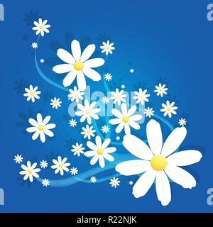 Matricaria camomile flower vector ornament on blue background Stock Vector