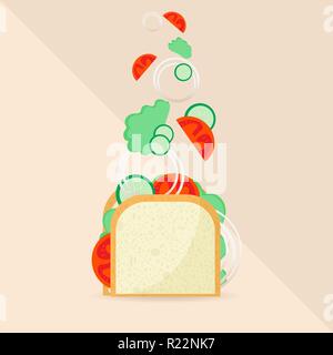 Sandwich vector illustration vegan components no meat sandwich for heath care diet. For web and print Stock Vector