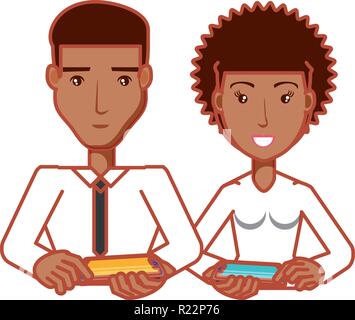 young couple with smartphones devices vector illustration design Stock Vector