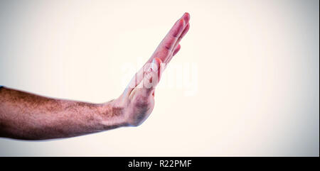 Hand of man pretending to touch invisible screen Stock Photo