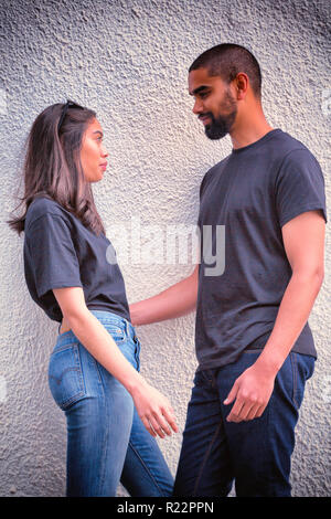 Hipster couple with blank t-shirts for your design Stock Photo