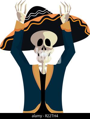 skeleton with suit and hat day of the dead vector illustration Stock Vector