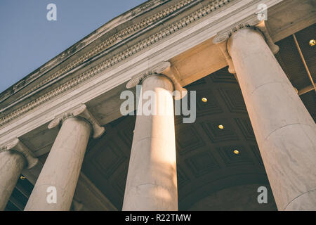 View of columns, entablature and pediment with sky at the Jefferson Monument Stock Photo