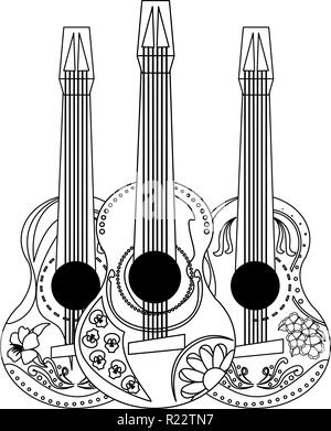mexican guitars flowers day of the dead vector illustration Stock Vector