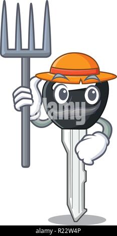 Farmer car keys cartoon isolatedon on shape Stock Vector