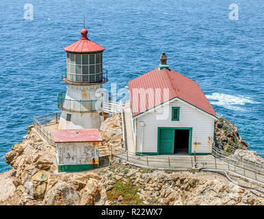 Built in 1870, the point Reyes Lighthouse is on a rocky cliff over the Gulf of Farallones in Point Reyes National Seashore, located in Marin County, C Stock Photo