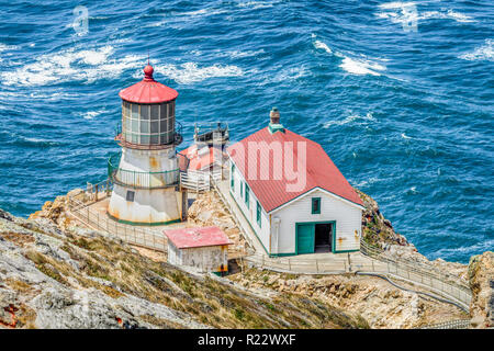 Built in 1870, the point Reyes Lighthouse is on a rocky cliff over the Gulf of Farallones in Point Reyes National Seashore, located in Marin County, C Stock Photo