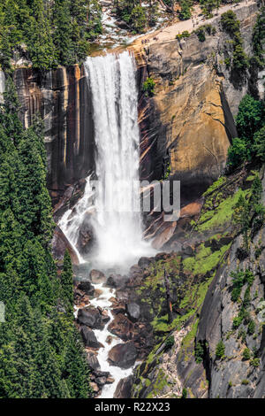 The Merced River plunges over Vernal Falls as seen from Washburn Point in Yosemite National Park, California, USA. Stock Photo