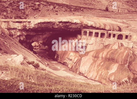 Arched Bridge of natural origin Inca Bridge (Puente del Inca), Argentina, Patagonia Stock Photo